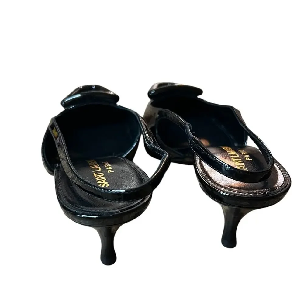Saint Laurent Tom Slingback Pump 60 Black Patent Leather Kitten NEW EU 36 US 6 - Picture 7 of 14